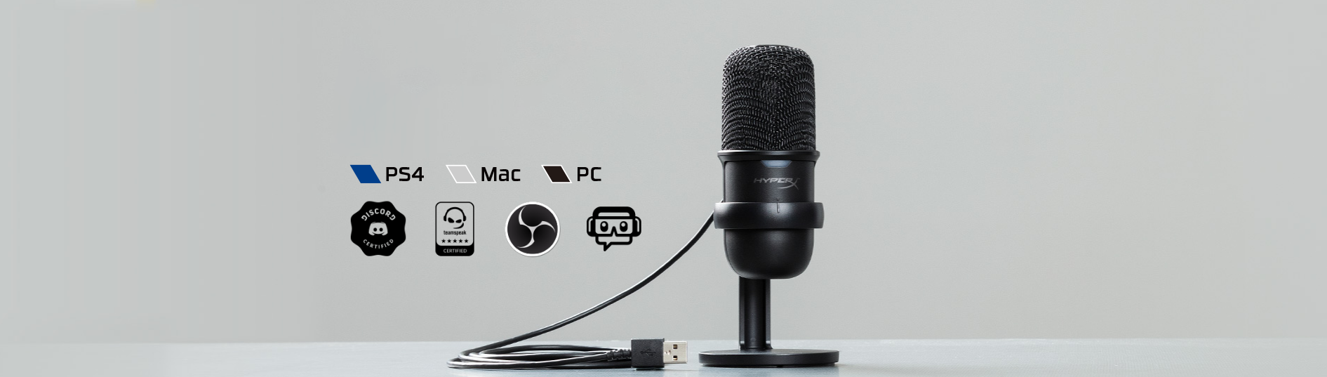 Microphone Kingston HyperX Solocast - Standalone Microphone HMIS1X-XX-BK/G có thể tương thích với nhiều thiết bị